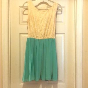 Lace & chiffon beige and turquoise sundress